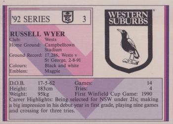 1992 Regina NSW Rugby League #3 Russell Wyer Back